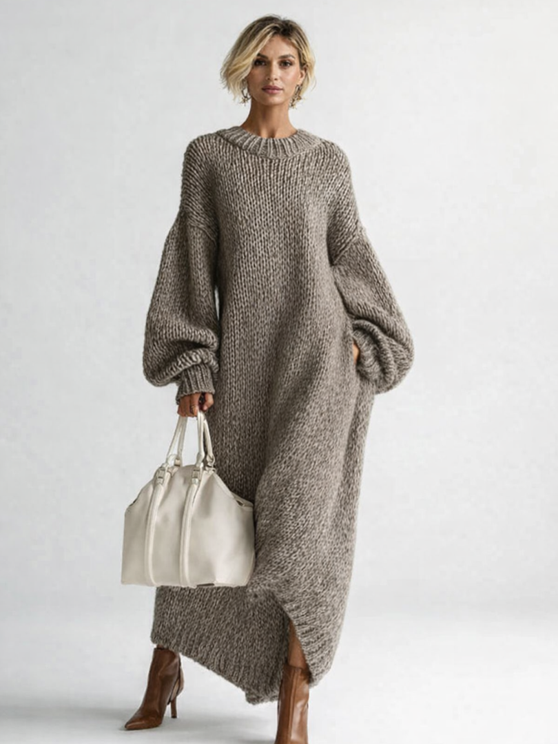 Oversized strikket maxikjole til kvinder