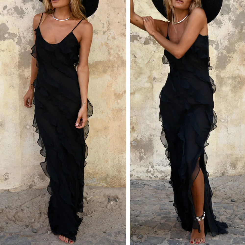 Robe maxi à volants pour femme avec bretelles spaghetti pour occasions élégantes