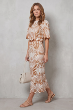 Completo donna con gonna midi stampata