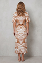 Completo donna con gonna midi stampata