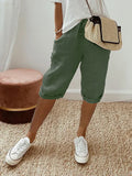 Damen Locker sitzende Shorts aus Baumwoll-Leinen mit verstellbarer Taille und bequemer Passform