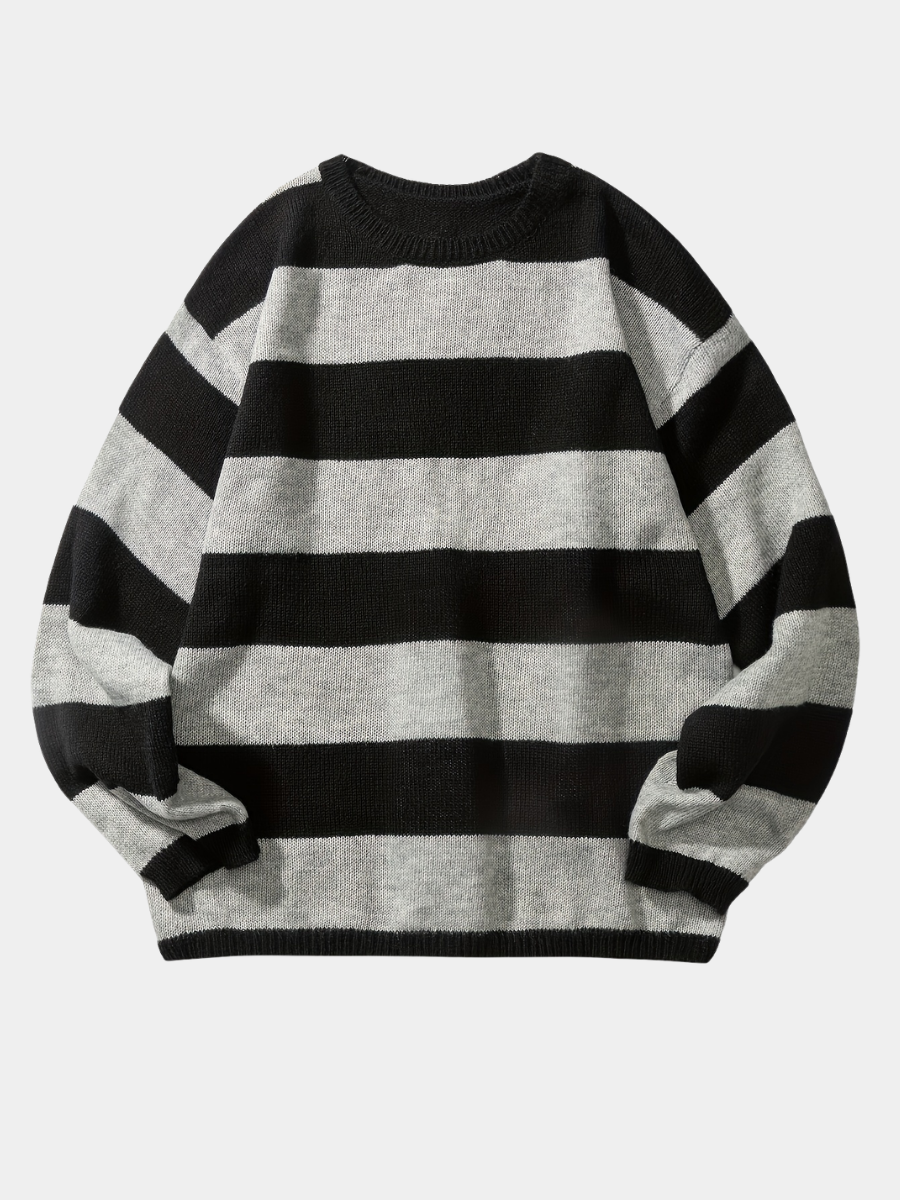 Męski sweter w paski z okrągłym dekoltem