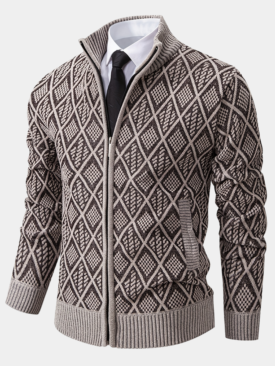 Cardigan da uomo con motivo geometrico e chiusura a zip