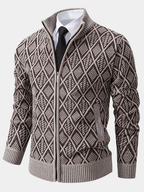 Cardigan da uomo con motivo geometrico e chiusura a zip