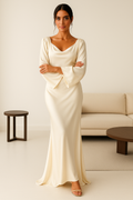Elegantes Damen-Maxikleid mit fließender Passform und langen Ärmeln