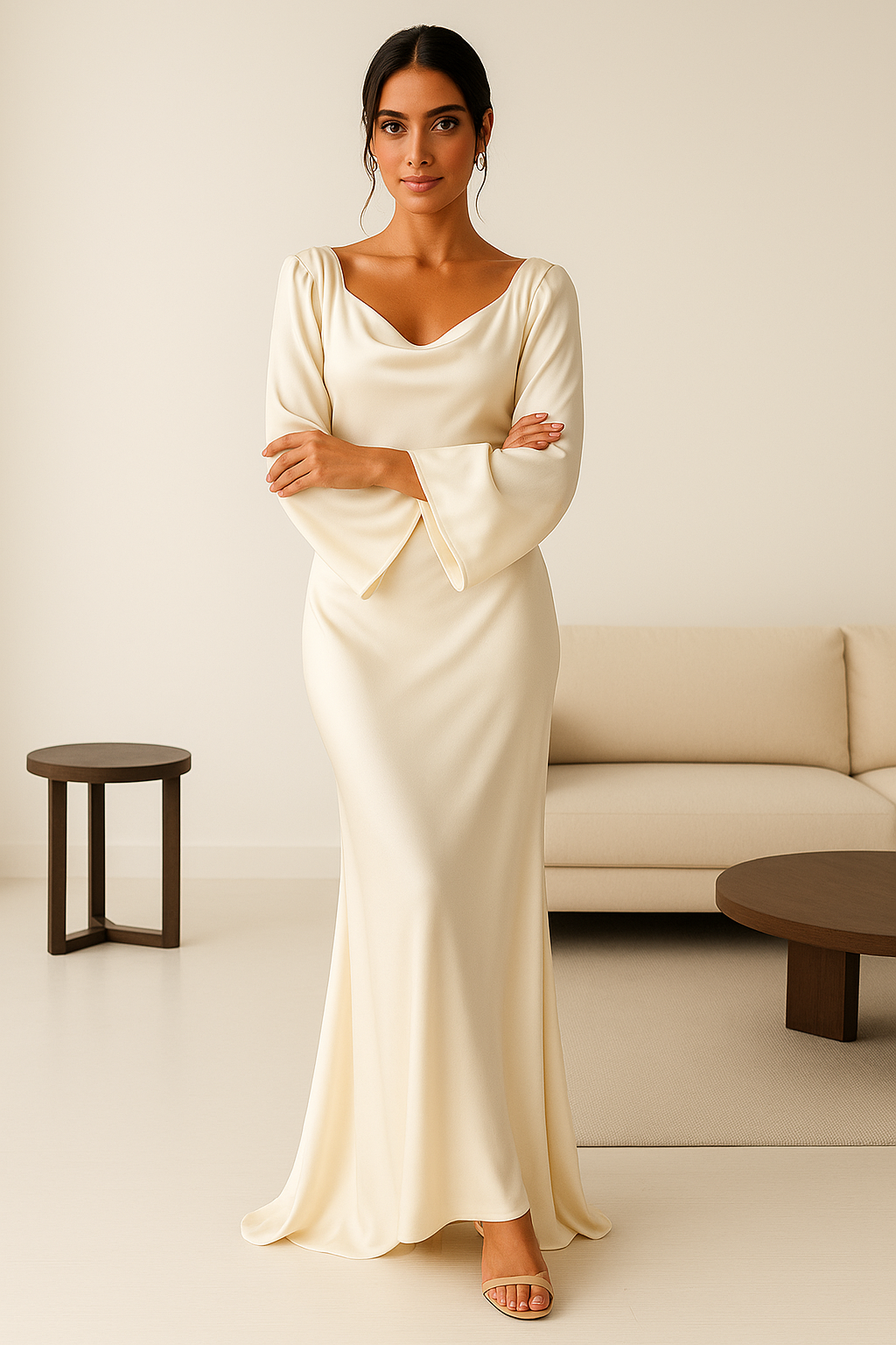Elegantes Damen-Maxikleid mit fließender Passform und langen Ärmeln