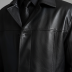 Men's Long Leather Trench Coat with Notched Lapel Collar