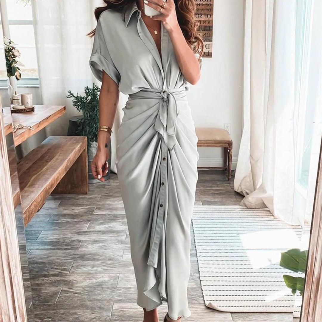 Damen-Midikleid mit Knopfleiste und Taillengürtel für eleganten Alltagslook