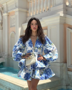 Women's Floral Tiered Mini Dress with Voluminous Peplum Hem Detail