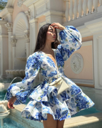 Women's Floral Tiered Mini Dress with Voluminous Peplum Hem Detail