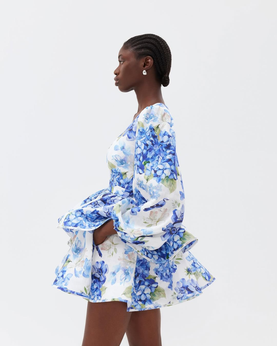Women's Floral Tiered Mini Dress with Voluminous Peplum Hem Detail