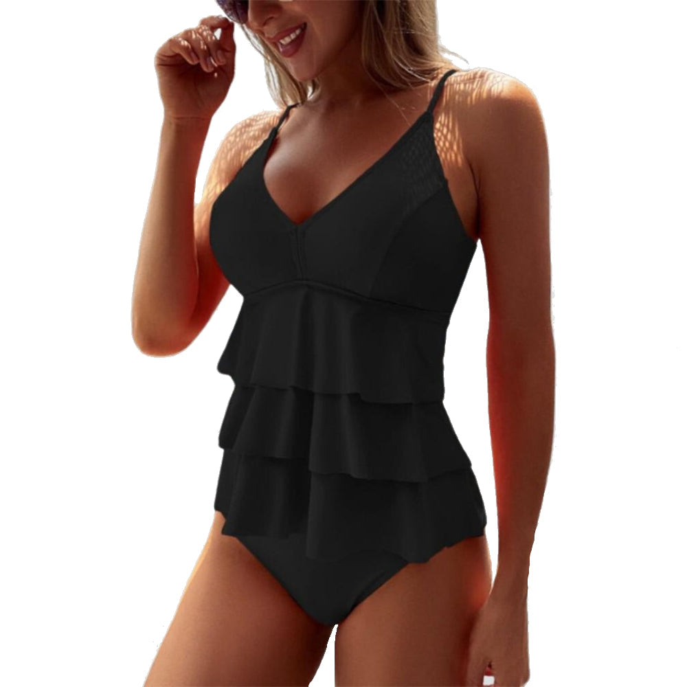 Women's V-Neck Ruffle Swimsuit with Adjustable Straps for Beachwear