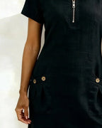 Damen A-Linien-Kleid mit Reißverschluss am Ausschnitt und praktischem Taschen-Design