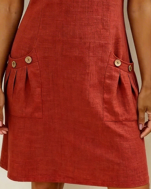 Women’s A-Line Dress with Zip Neckline and Practical Pocket Design