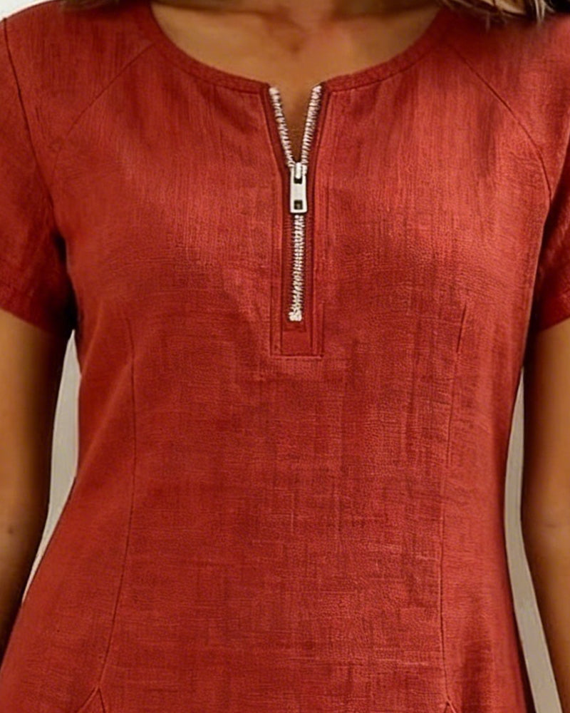 Damen A-Linien-Kleid mit Reißverschluss am Ausschnitt und praktischem Taschen-Design