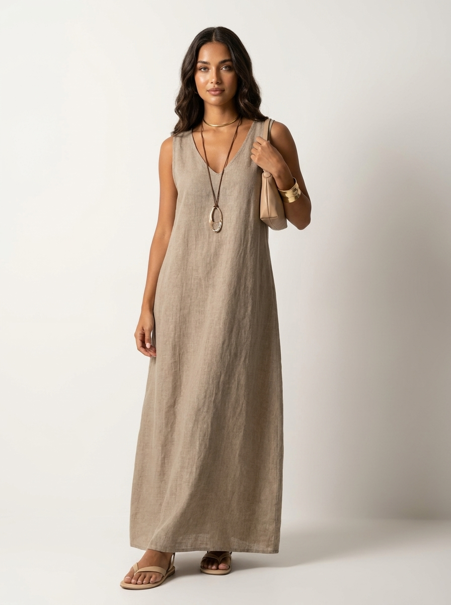 Women's Sleeveless V-Neck Relaxed Maxi Dress