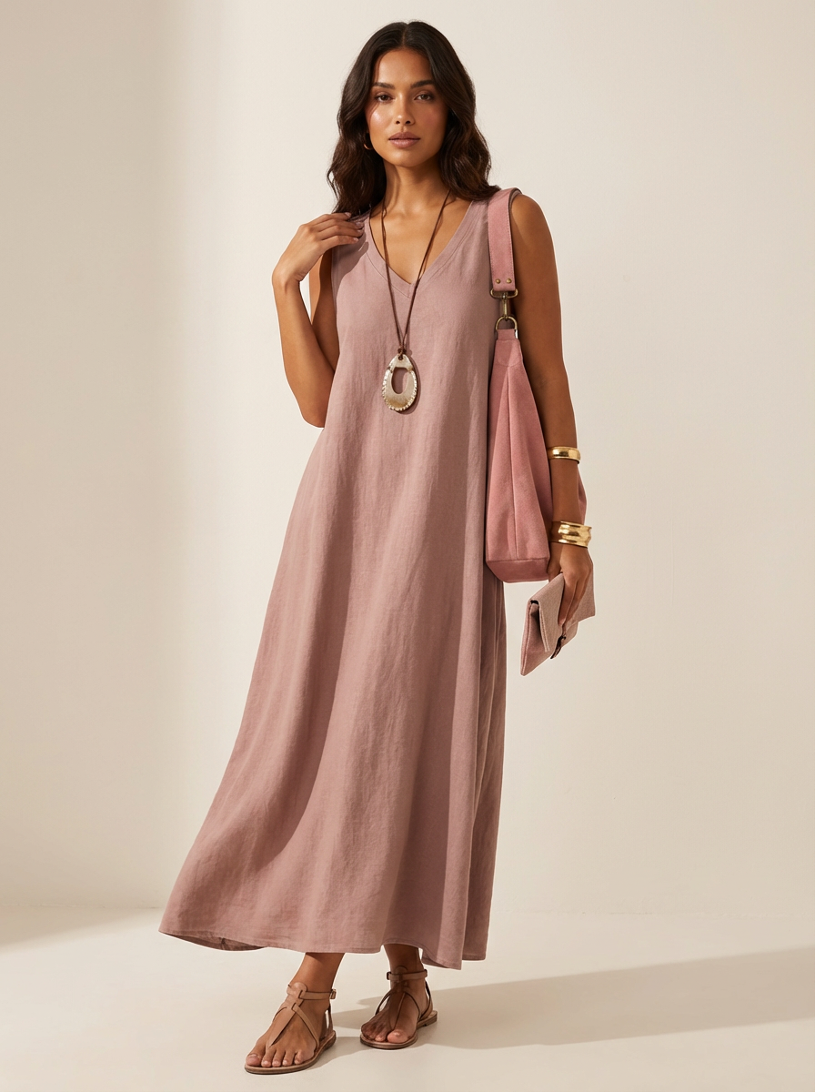 Women's Sleeveless V-Neck Relaxed Maxi Dress