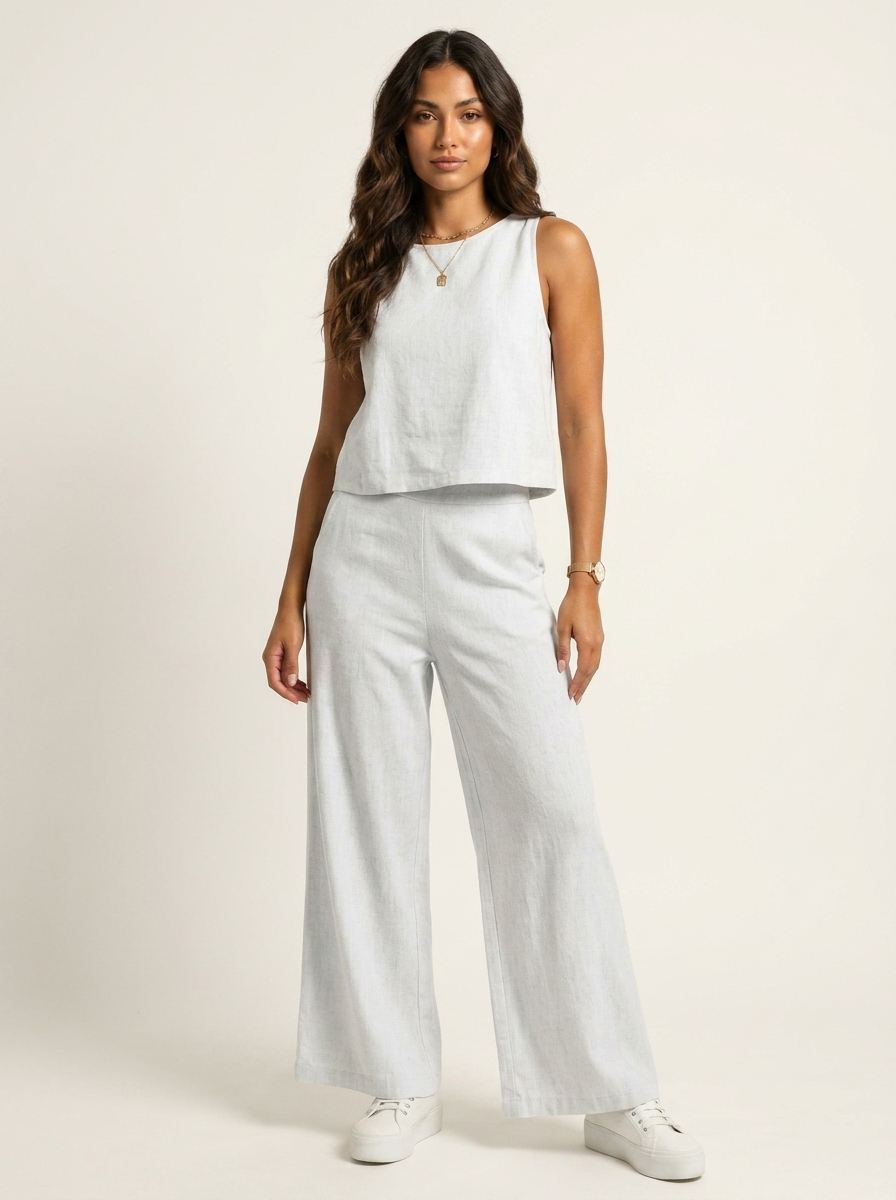 Women's Sleeveless Two-Piece Wide Leg Pants Set
