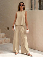 Women's Sleeveless Two-Piece Wide Leg Pants Set
