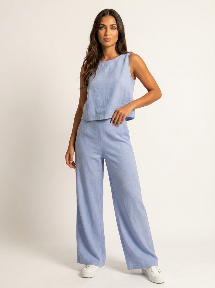 Women's Sleeveless Two-Piece Wide Leg Pants Set