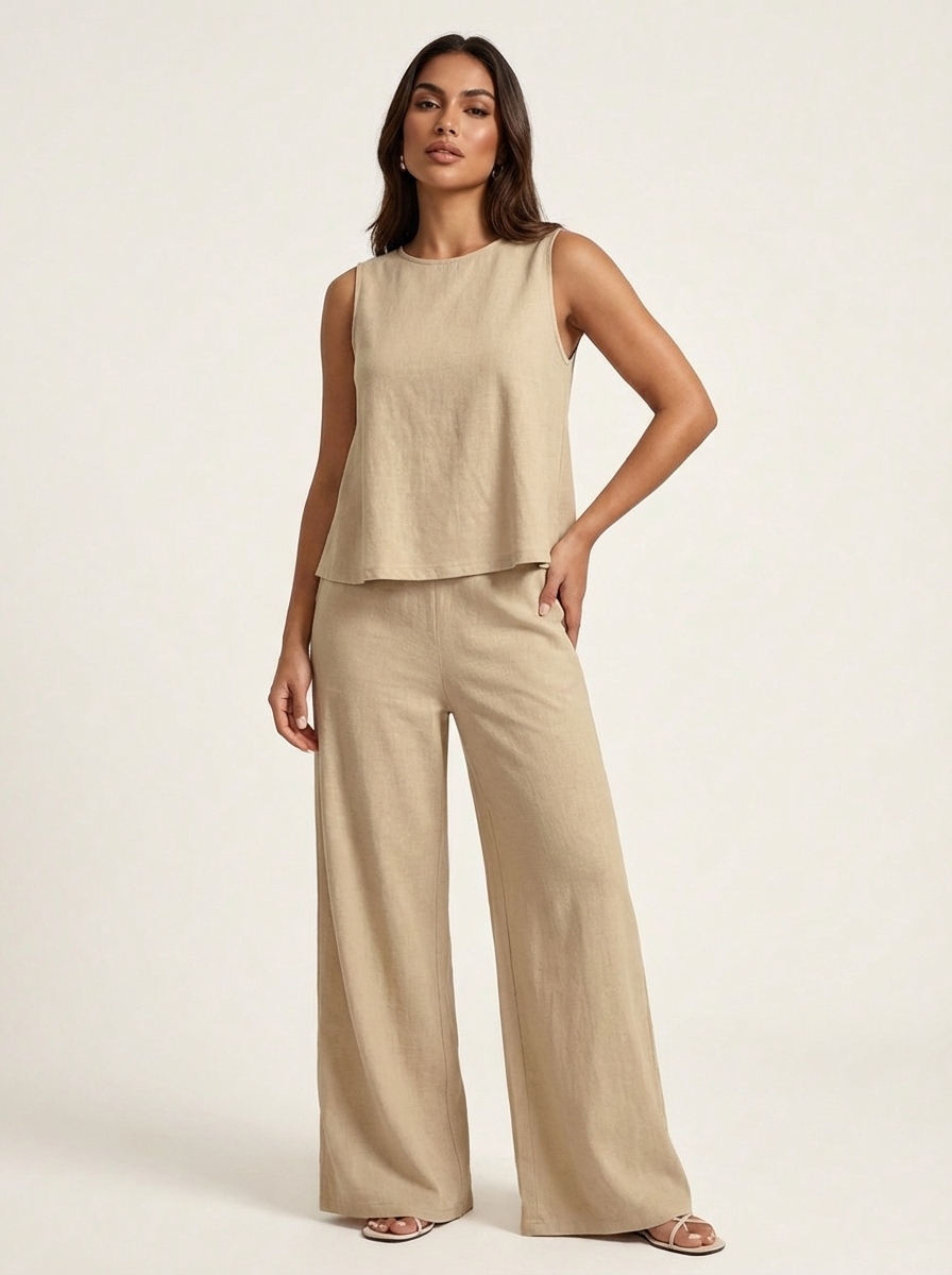 Women's Sleeveless Two-Piece Wide Leg Pants Set