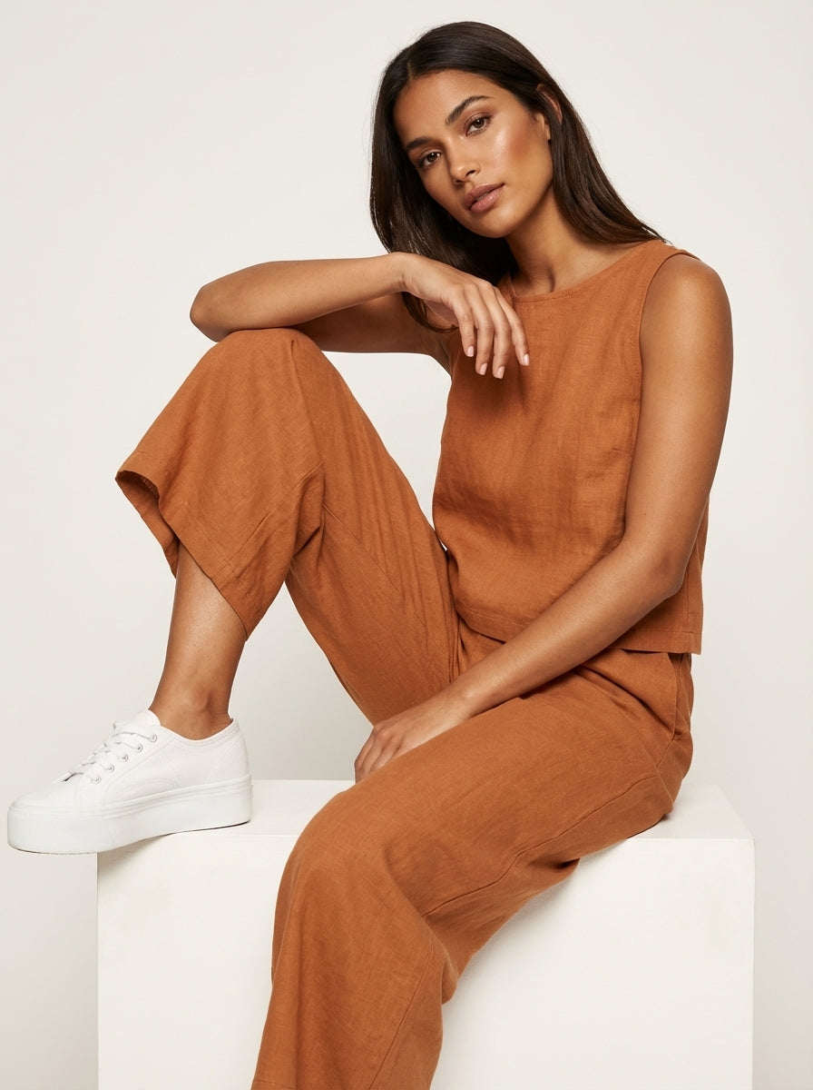 Women's Sleeveless Two-Piece Wide Leg Pants Set