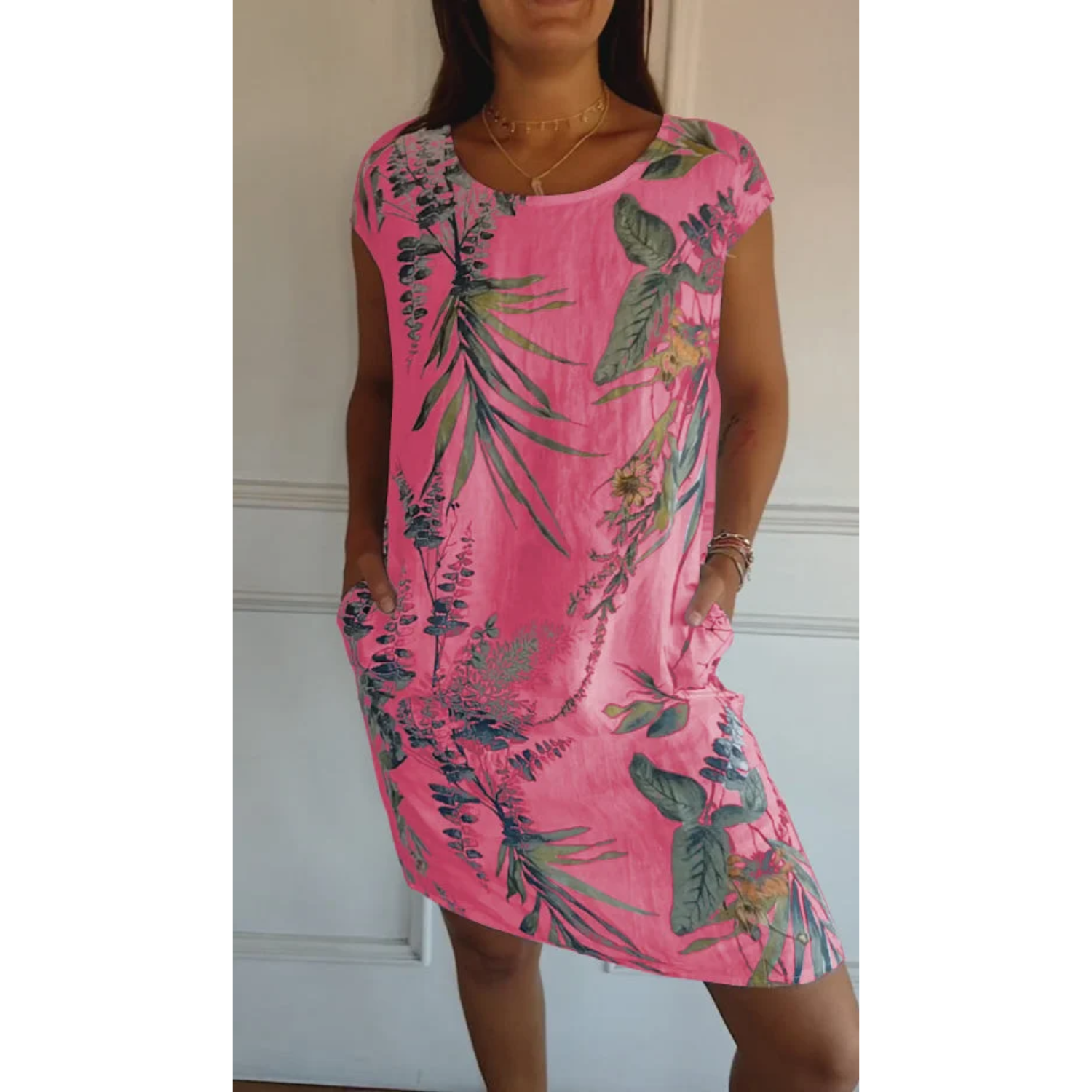 Leinenmisch-Sommerkleid für Damen mit Taschen für den Alltag