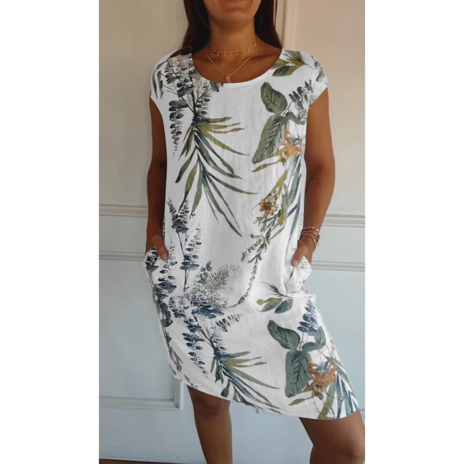 Leinenmisch-Sommerkleid für Damen mit Taschen für den Alltag