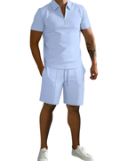 Men's Zip-Collar Polo Shirt and Shorts Set