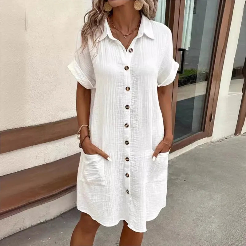 Women's Button Front Shirt Dress - Casual Summer Comfort