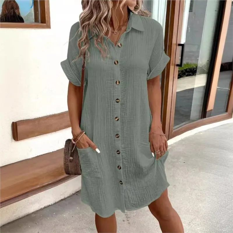 Women's Button Front Shirt Dress - Casual Summer Comfort