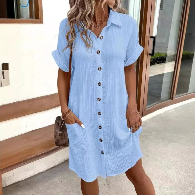 Women's Button Front Shirt Dress - Casual Summer Comfort
