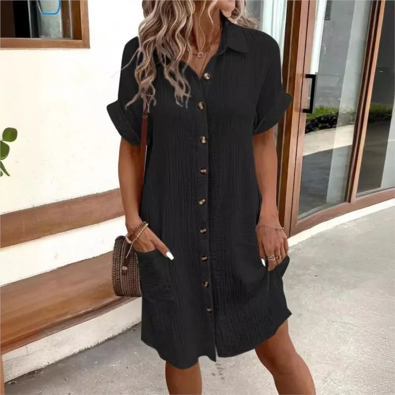 Women's Button Front Shirt Dress - Casual Summer Comfort