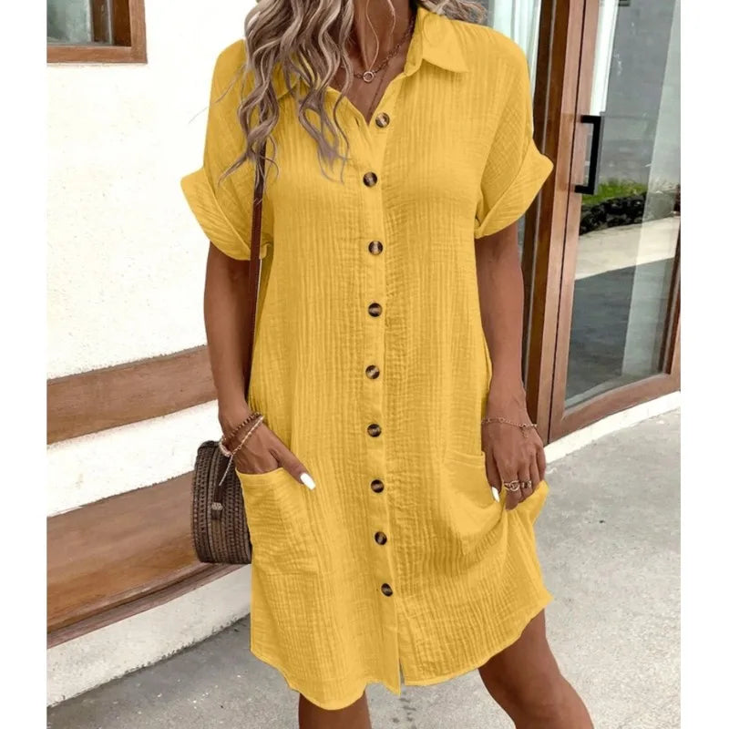 Women's Button Front Shirt Dress - Casual Summer Comfort