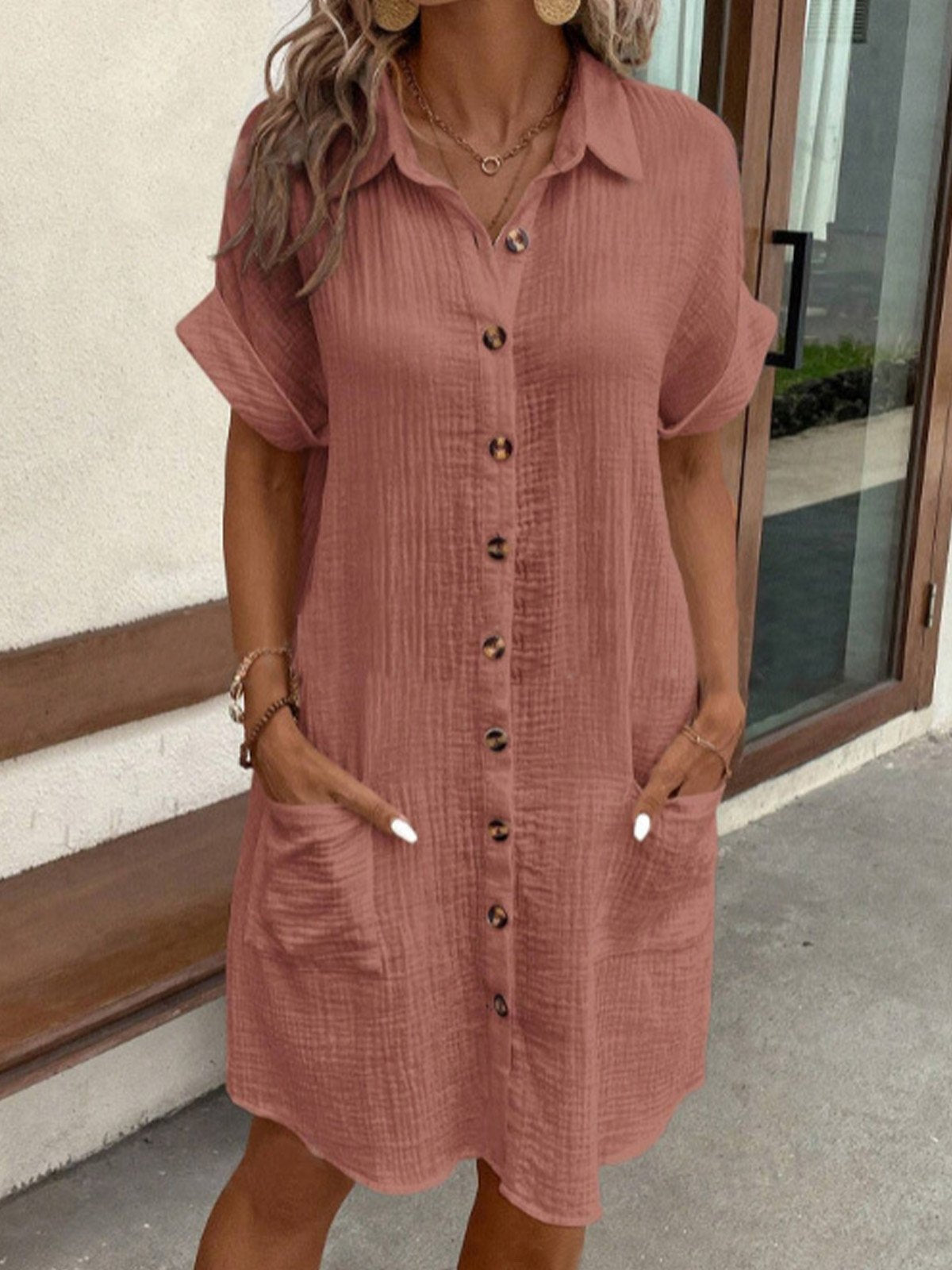 Women's Button Front Shirt Dress - Casual Summer Comfort