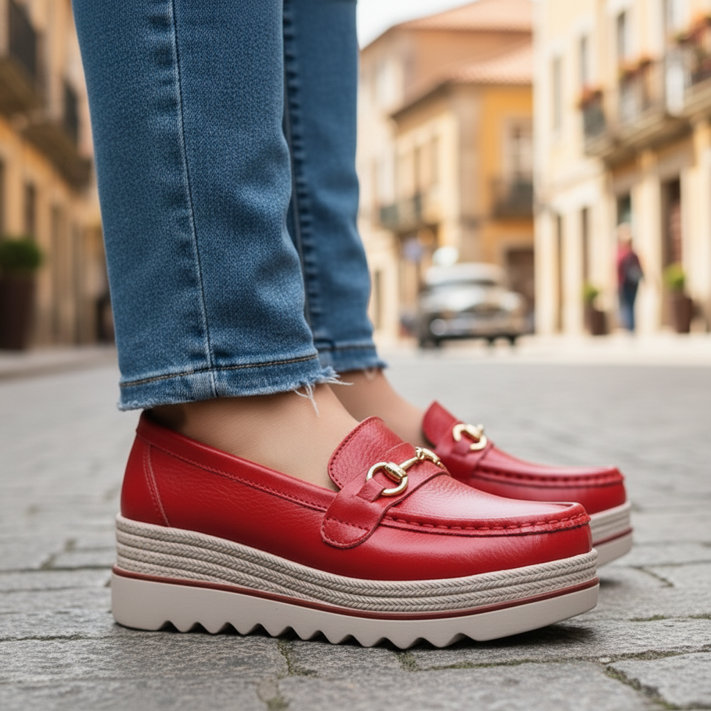 Dames loafers med plateau og hestebidspynt