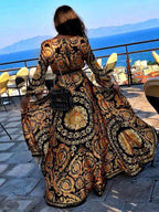 Maxikleid für Damen mit Barockmuster und langen Ärmeln