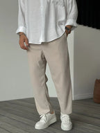 Men's Striped Tapered Trousers - Refined Casual Comfort