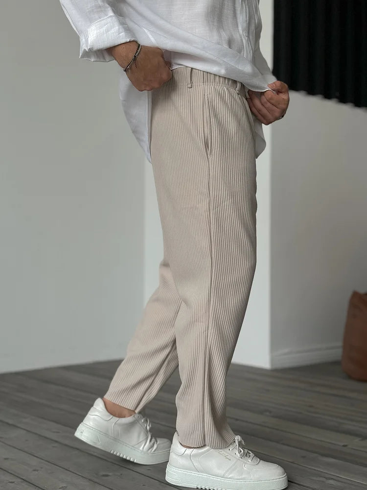 Men's Ribbed Tapered Pants with Elastic Waistband