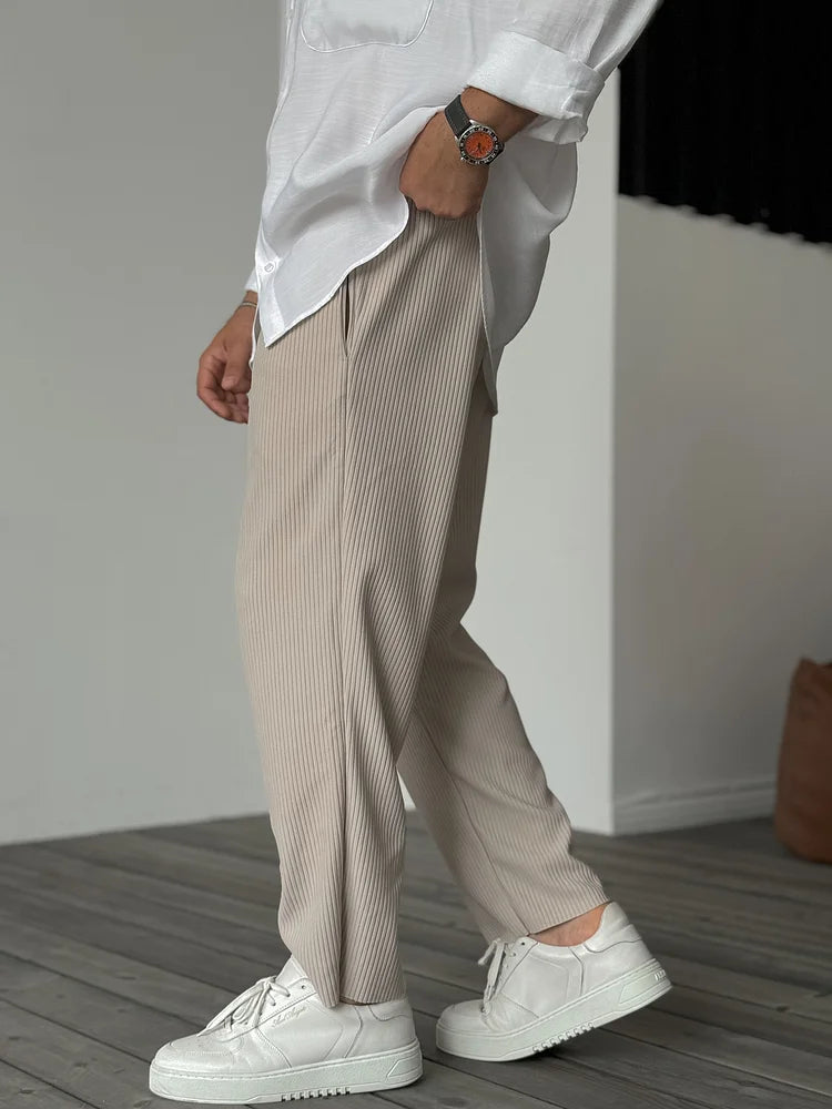 Men's Ribbed Tapered Pants with Elastic Waistband