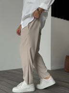 Men's Ribbed Tapered Pants with Elastic Waistband