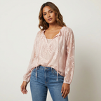 Women's Bohemian Lace Long Sleeve Blouse with Tie Neck