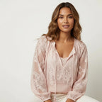 Women's Bohemian Lace Long Sleeve Blouse with Tie Neck