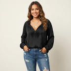 Women's Bohemian Lace Long Sleeve Blouse with Tie Neck
