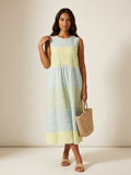 Women's Sleeveless Plaid Midi Dress with Relaxed Fit and Gathered Waist