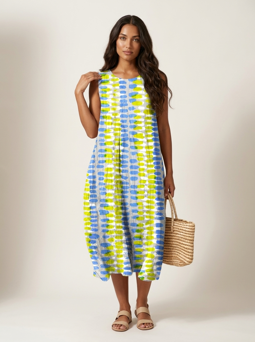 Women's Sleeveless Plaid Midi Dress with Relaxed Fit and Gathered Waist