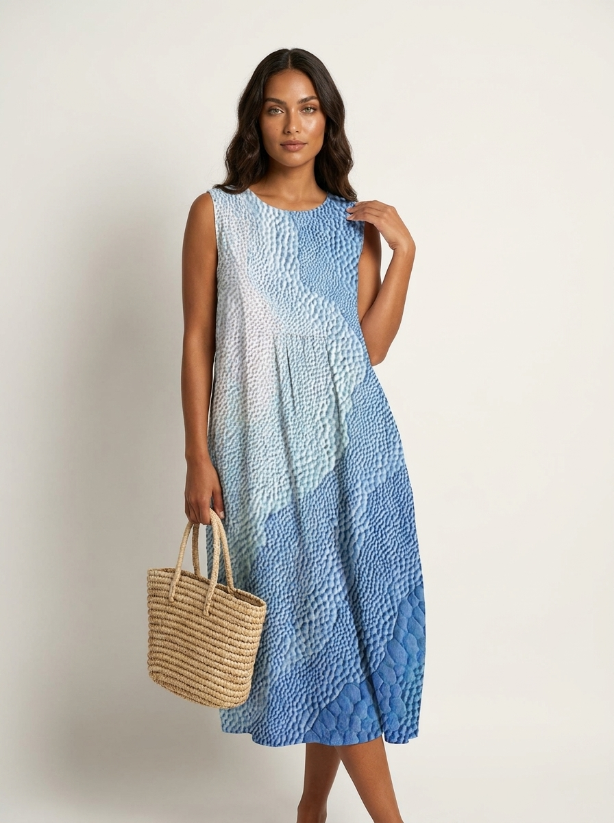 Women's Sleeveless Plaid Midi Dress with Relaxed Fit and Gathered Waist