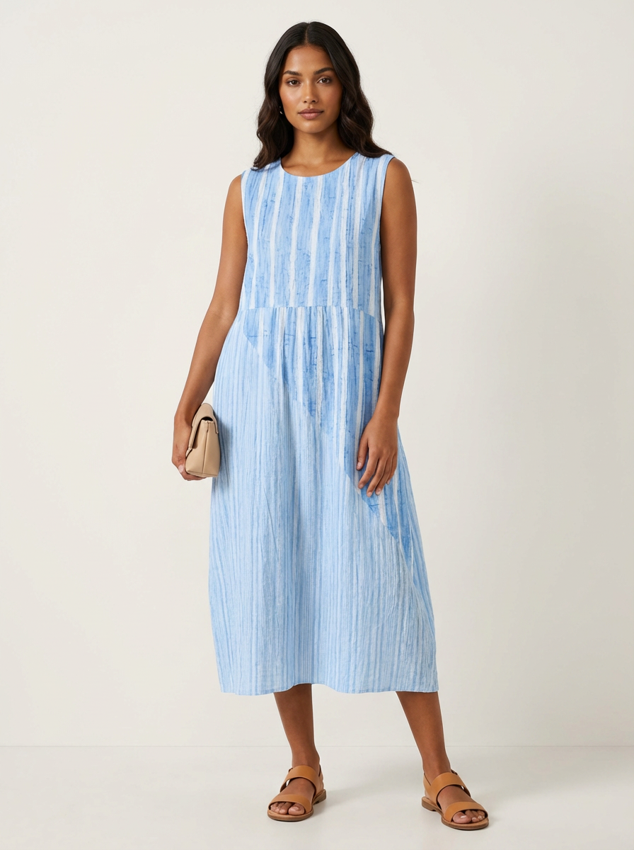 Women's Sleeveless Plaid Midi Dress with Relaxed Fit and Gathered Waist