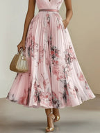 Women's Floral Pleated Maxi Dress with Wrap-Style Bodice
