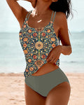 Damen Boho-Print Tankini-Set mit hoch tailliertem Bikinihöschen